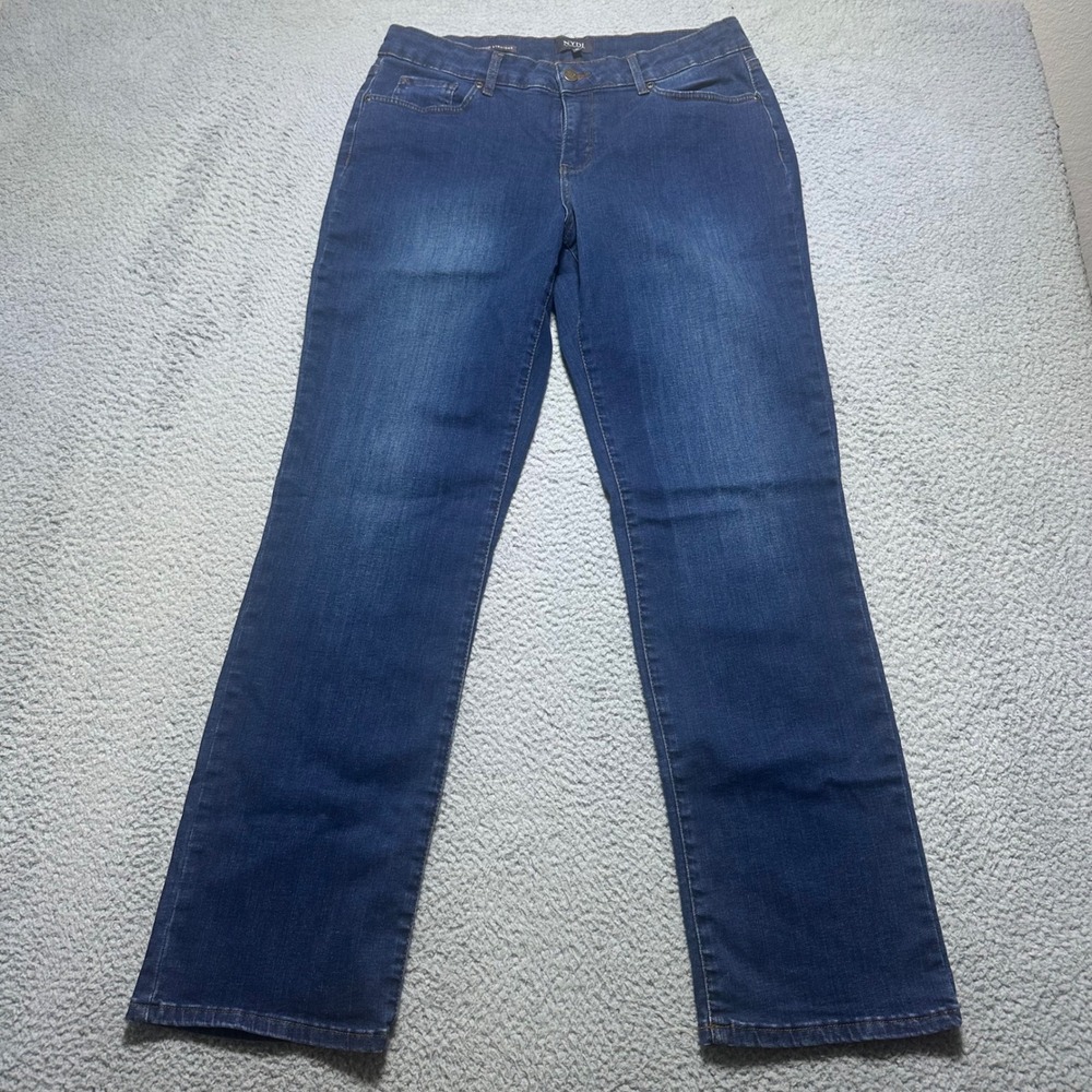 NYDJ Marilyn Straight Leg Jeans Dark Wash Blue Denim Size 10 Lift Tuck Tech